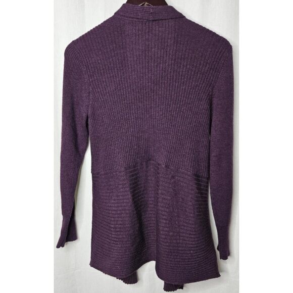 EILEEN FISHER Purple Sz XS Stretchy Ribbed Merino Wool Roomy Waterfall Sweater - Picture 4 of 4